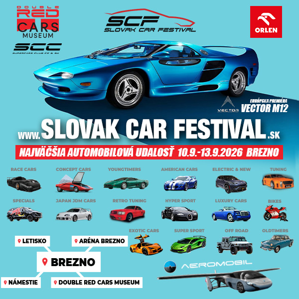 Slovak Car Festival 2026 mieri do Brezna. Štyri dni prinesú superšporty, drift, off-road aj leteckú šou.